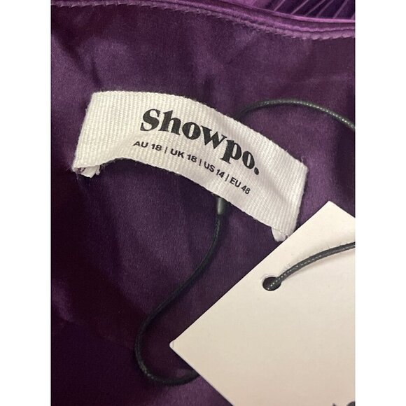 NEW! Show PO Marlette Midi Pleated Open Back Halter Dress Purple Women's 14 - Picture 10 of 12
